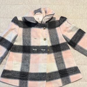 Janie and Jack Pink and Gray Plaid Pea Coat